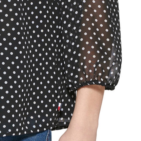 Tommy Hilfiger Dot Keyhole Blouse in Navy Size Large - Picture 8 of 8